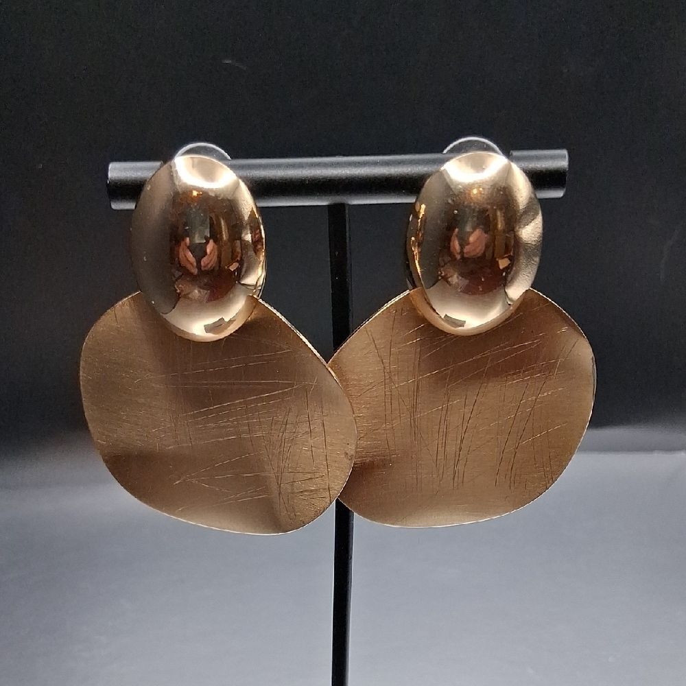 MEIYI JEJORY Double Oval Dangle Statement‎ Goldtone 925 Post Earrings